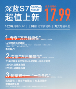​全自动无人驾驶汽车价格(深蓝S7 520Pro纯电版车型上市：L2级自动驾驶辅助，1