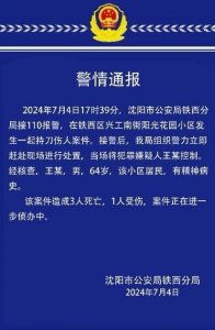 ​沈阳一小区发生持刀伤人案件，警方：致3死1伤，嫌犯有精神病史