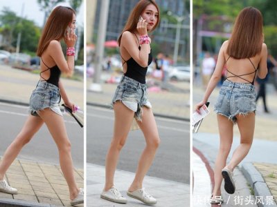 ​清凉肚兜装，搭配高腰热裤，五分之三的肌肤都露出来了，真是美！