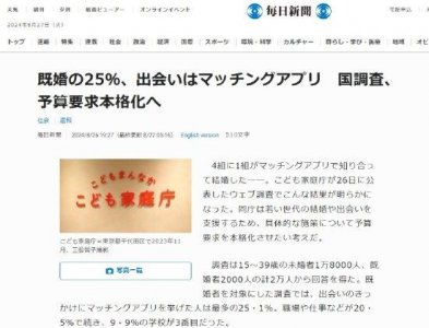 ​日本每4对夫妻中有1对通过交友软件相识 比例最高