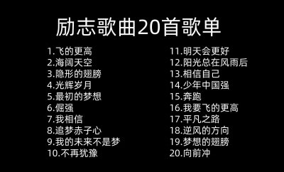 ​你觉得还有哪些励志歌曲能加入这份20首的推荐列表？