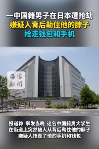 ​中国男大学生在日本遭抢劫，嫌疑人从背后勒住脖子抢走钱包和手机；大阪警方：