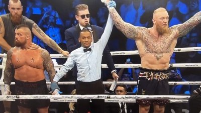 ​打满6回合，“魔山”两次击倒埃迪，获得大力士拳击赛的胜利