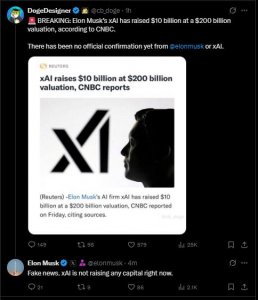 ​马斯克旗下xAI按2000亿美元估值融资100亿美元，马斯克否认