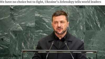 ​泽连斯基穿黑色服装在联合国发表演讲 会场空了一半