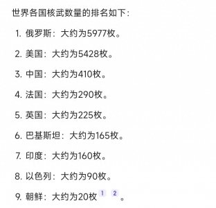 ​核武器数量排名，中国第三，第一将近6000枚！