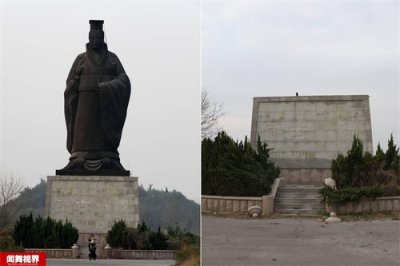 ​一场8级阵风 6吨重19米高秦始皇铜像被吹倒