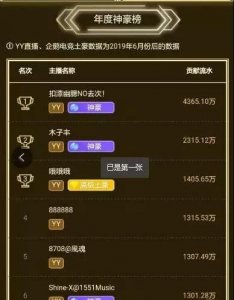 ​YY年度神豪榜单出炉：第一名竟然不是哦导，而是他