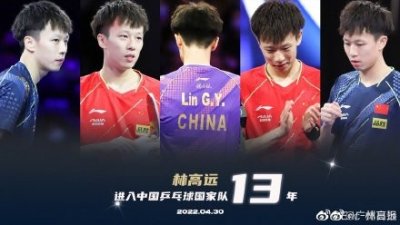 ​林高远发文纪念进国乒13年，感慨竞技体育不进则退