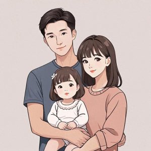 ​亲子头像 | 女儿和爸爸妈妈一家三口专属手绘卡通头像